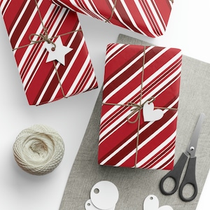 Red and White Peppermint Strip Holiday Christmas Gift Premium Wrapping  Paper 15ft