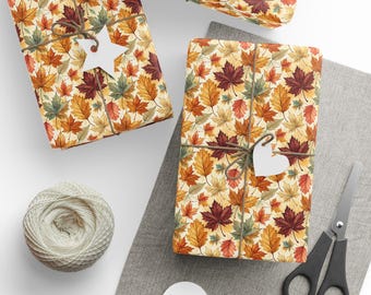 Papel de regalo con hojas de otoño en acuarela, papel de regalo de otoño, papel de regalo de otoño, papel decorativo, papel de regalo de cumpleaños, rollos de papel de regalo