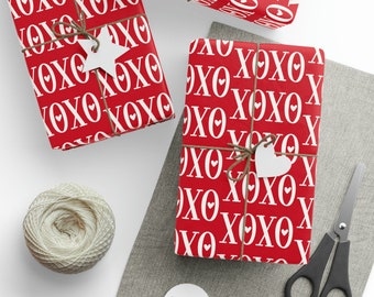 Rotes XOXO Geschenkpapier, Geschenkpapier zum Valentinstag, Geschenkpapier, Dekoratives Papier, Geschenkpapierrolle Rot