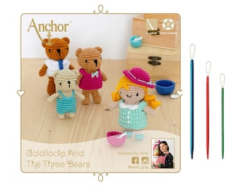 Kit de crochet Amigurumi - Osito 3 osos y Ricitos de Oro + set de 3 agujas de lana