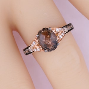 LeVian Chocolate Topaz Vanilla Chocolate Diamond Ring 3 CTW 14k Gold Size 7