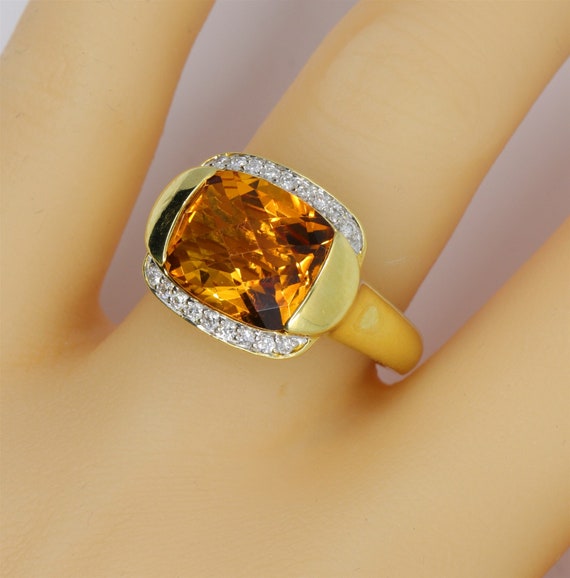 6 Carat Golden Citrine & Diamond Estate Ring 8.8 … - image 6