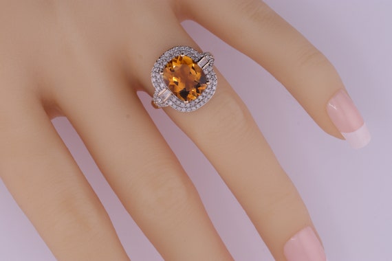 Gorgeous 14K Yellow Gold Diamond & Citrine Ring E… - image 2