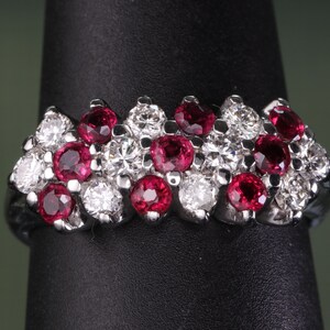 1.25 Ct Diamond Ruby Vintage Signed Ring 14K White Gold Earth Mined Spectacular