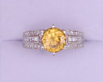 Estate Semi Mount 14K 1.5 Ct. Diamond and Citrine Ring With Lots Of Sparkle