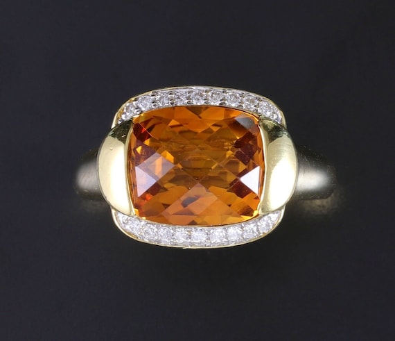 6 Carat Golden Citrine & Diamond Estate Ring 8.8 … - image 1