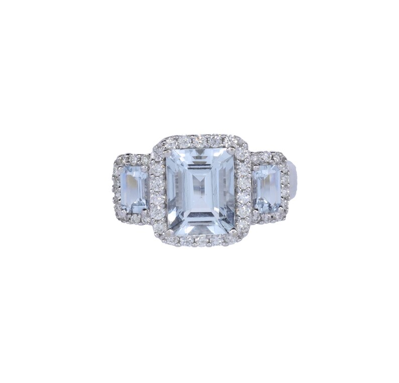 EFFY Collection Aquamarine & Diamond 3 Carat Triple Stone Ring White Gold image 2