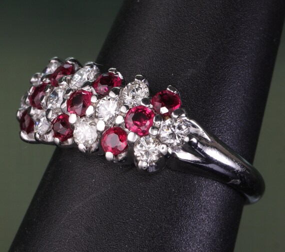1.25 Ct Diamond Ruby Vintage Signed Ring 14K Whit… - image 4