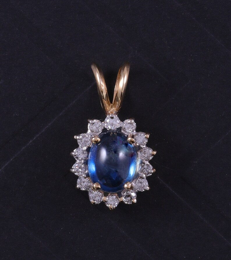 14k 3 Ct Cornflower Blue Natural Sapphire Diamond Halo Pendant - Natural Sapphire Diamond Pendant 14k 3 Ct Cornflower Blue Natural Sapphire Diamond Halo Pendant - Natural Sapphire Diamond Pendant