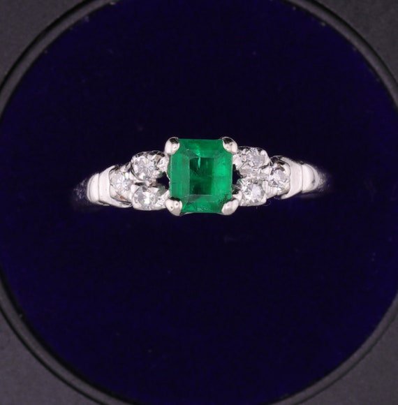 Antique Platinum and Natural Emerald and Diamond R