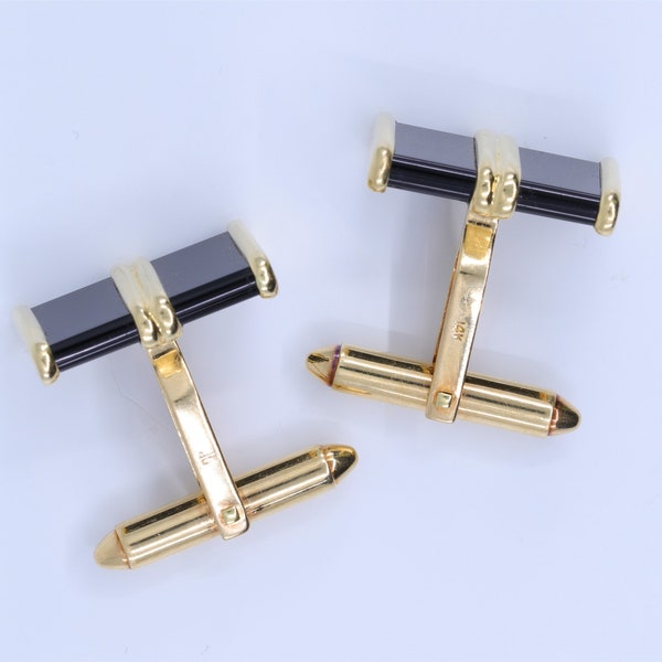 Vintage Estate 14K Gold and Onyx Cufflinks Perfect Shape Dolan Bullock