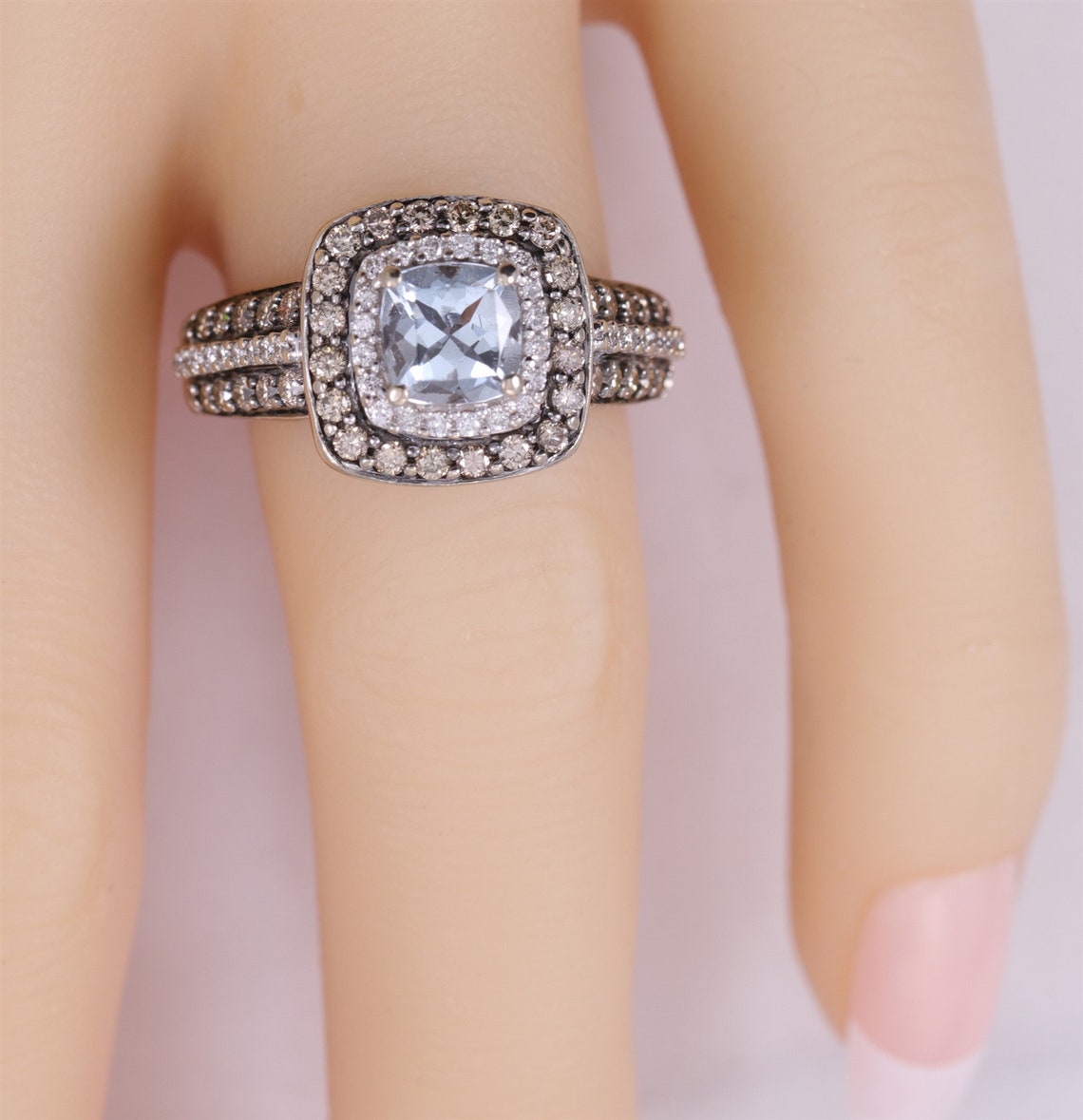 Estate LeVian Aquamarine and Chocolate Diamond 14K White Gold Etsy