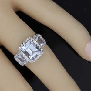 EFFY Collection Aquamarine & Diamond 3 Carat Triple Stone Ring White Gold image 1