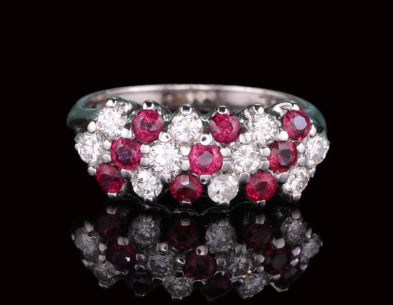 1.25 Ct Diamond Ruby Vintage Signed Ring 14K Whit… - image 3