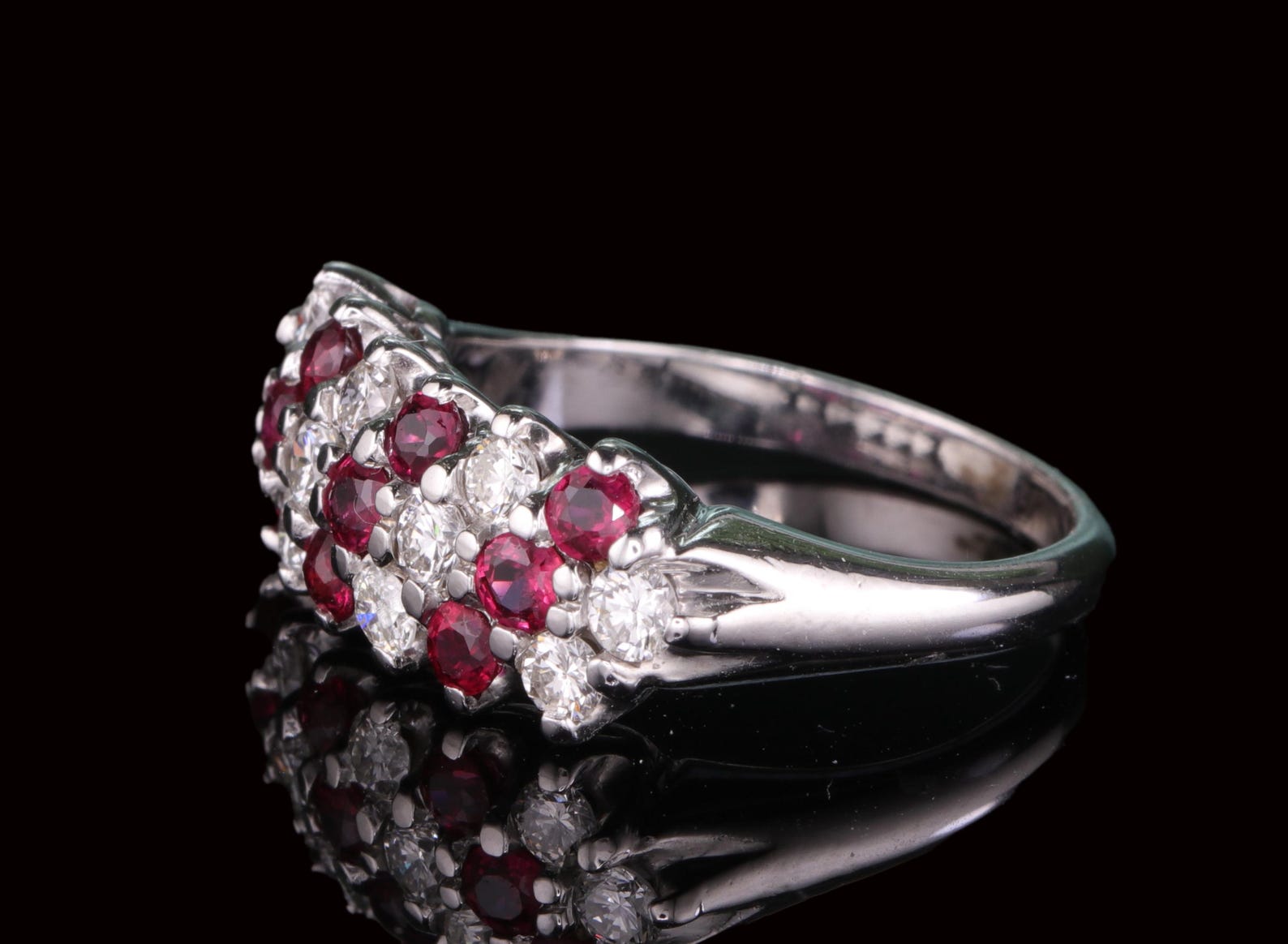 1.25 Ct Diamond Ruby Vintage Signed Ring 14K White Gold Earth Mined ...