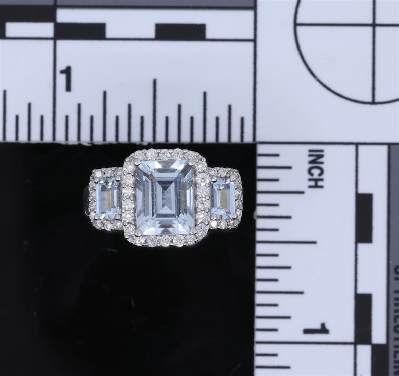 EFFY Collection Aquamarine & Diamond 3 Carat Triple Stone Ring White Gold image 3