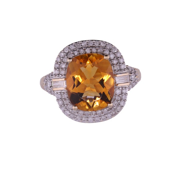 Gorgeous 14K Yellow Gold Diamond & Citrine Ring E… - image 1
