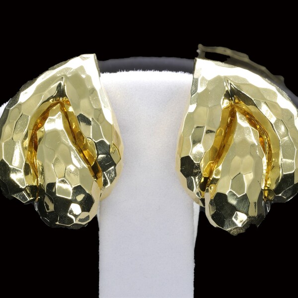 Monumental Henry Dunay 18K Yellow Gold Faceted Clip Estate Earrings 25 Grams