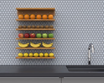 Frutero | Especiero de pared – Estante de cocina colgante de madera | Frutero moderno y compacto