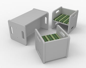Conjunto de sillas infantiles, color gris – altura regulable en 2 posiciones | Mesa infantil y 2 sillas de MDF