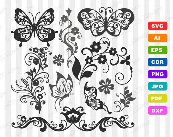 Download Butterfly And Flowers Svg Design T Shirt Svg Ai Eps Files Etsy