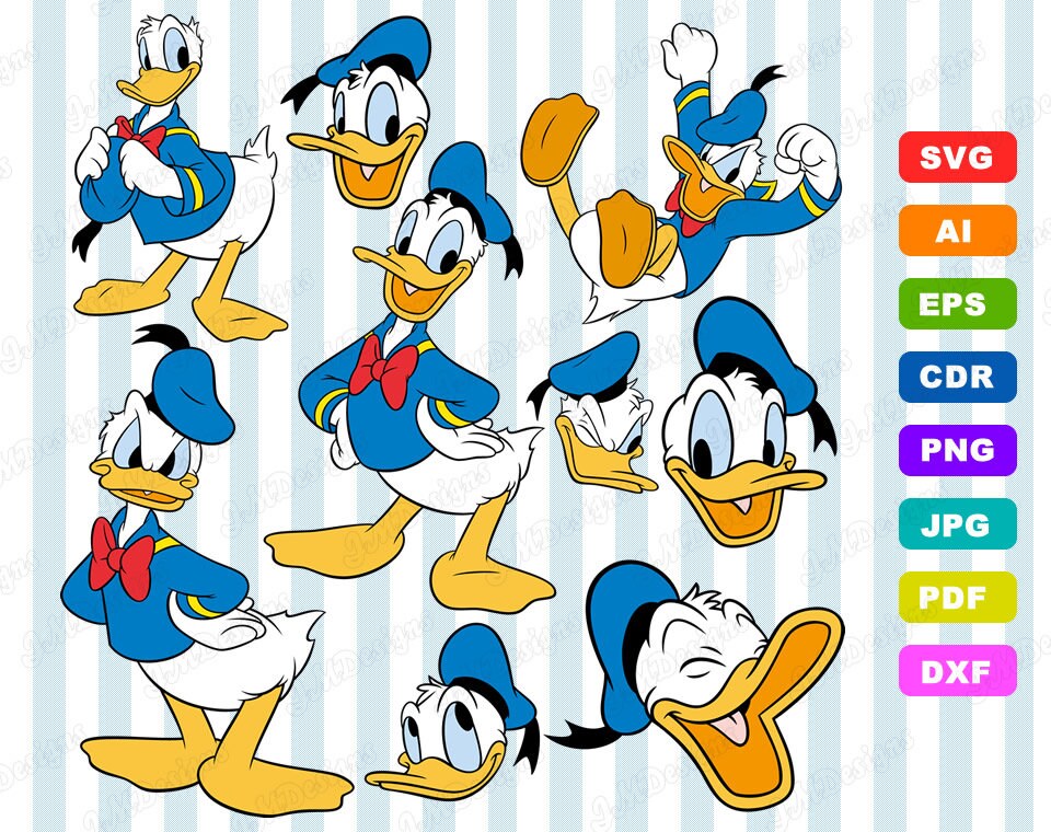 Donald Duck Svg Design Ai Svgdxf Epspng Files For Etsy