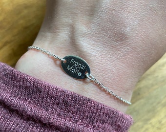 Engraving bracelet 925 silver, oval, engravable on both sides, engraving jewelry, name engraved, best friend, birthday gift, maid of honor gift