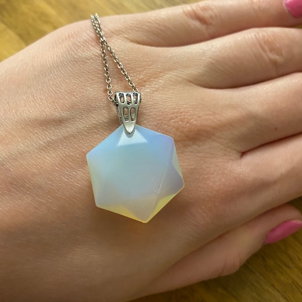 Opal Kette 925 Silber.Hexagonaler Anhänger,Medaillon,Geburtsstein Schmuck,Geburtstagsgeschenk,Geschenk Freundin,Geschenk Trauzeugin,Reiki