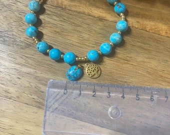 Bracelet turquoise gemstone beads, Miyuki beads gold, healing stone jewelry, Easter gift, Reiki jewelry, spiritual jewelry, life force