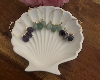 Hoop earrings made of amethyst or aventurine, gold-plated stainless steel, Mother's Day gift, best friend gift, birthday gift, with Reiki?