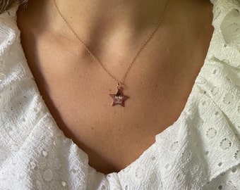 Star necklace, can be engraved on both sides, star child jewelry, mourning jewelry, star pendant, 925 silver