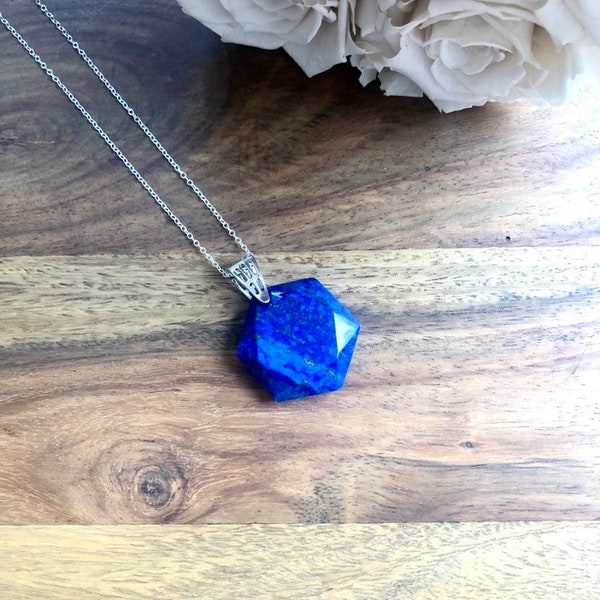 Halskette 925 Silber.Lapislazuli.Hexagonal,Medallion,Geschenk Freundin,Heilige Geometrie,Geschenk Muttertag ,Yoga Schmuck,Reiki?