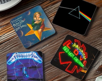 Rock  Album Coaster - Pick Any 4 Albums of YOUR Choice - Music Lover Classic Rock Alternative House Warming Gift - Coasters - Decor