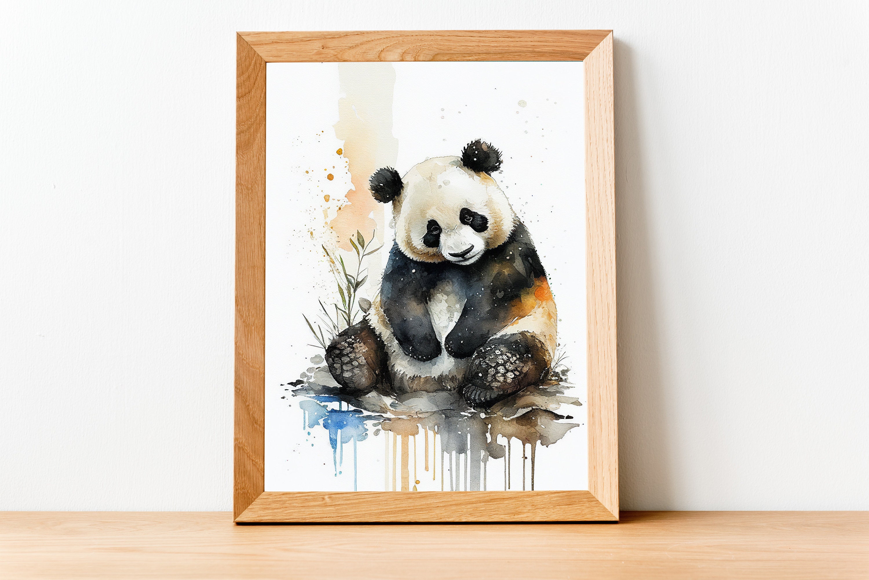 Panda Bear Water Color, Digital Wall Art, Instant Download PDF PNG
