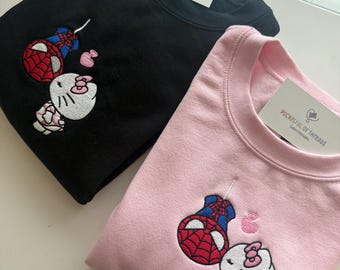 Kitty cat and hero embroidered sweatshirt. Matching gift. Gift for him. Valentine's Day gift