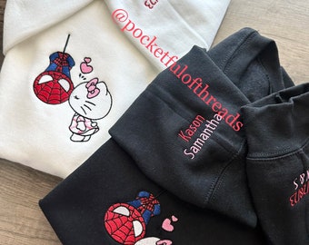 Kitty cat and hero embroidered sweatshirt. Matching gift. Gift for him. Valentine's Day gift
