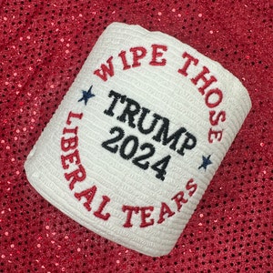 Donald Trumpk Toilettenpapier. Trumpf Zug. Knebelgeschenk. Donald Trump. punziert. Präsident. 2024. Voten für einen Verbrecher.
