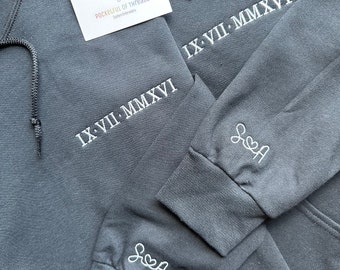 Roman numeral embroidered hoodie, anniversary, gift, sweatshirt, date, gift for him, gift for her, custom, embroidery, personalized