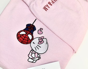 Kitty cat and hero embroidered sweatshirt. Valentine's Day gift. Custom sweatshirt. Gift. Matching outfit. Gift for her