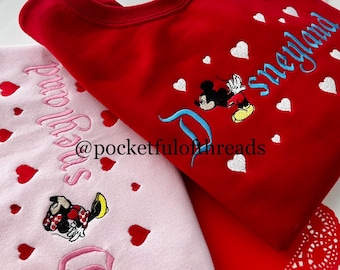Valentines magic park embroidered crewneck | sweethearts night |magicland | mouse |  glitter applique | aesthetic | love | magic