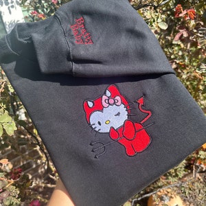 Cute devil Kitty embroidered sweatshirt