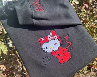 Cute devil Kitty embroidered sweatshirt