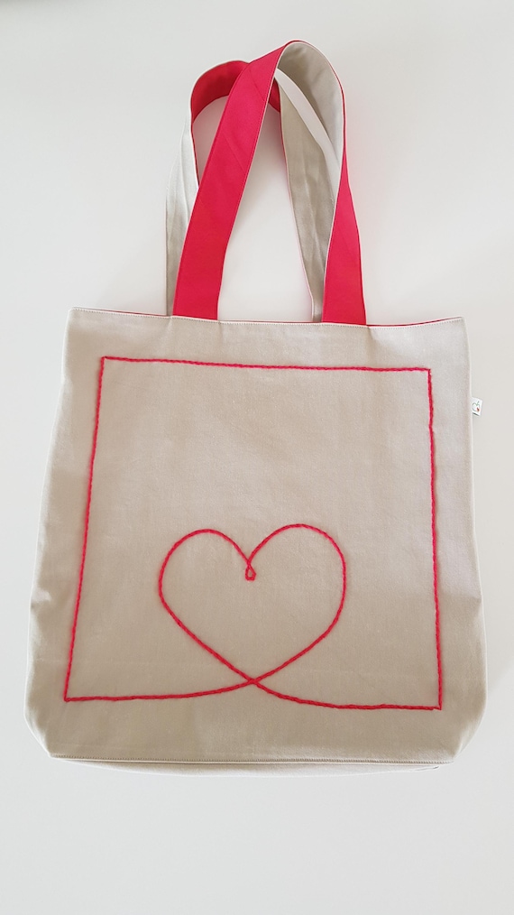 Shopper bag with heart motif, upcycled