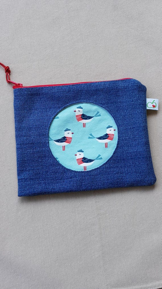 maritime cosmetic bag made of denim I upcycled
