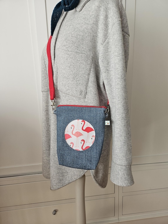 Denim bag | Shoulder bag | Crossbody bag | with flamingos | denim | upcycled | Blue