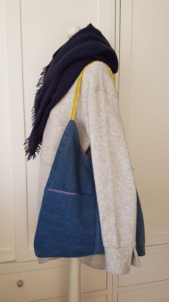 Hobo bag made from denim and climbing rope | upcycling