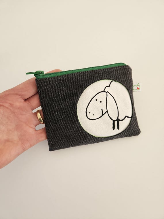 Cosmetic bag made of denim | Small makeup bag with sheep | Upcycled