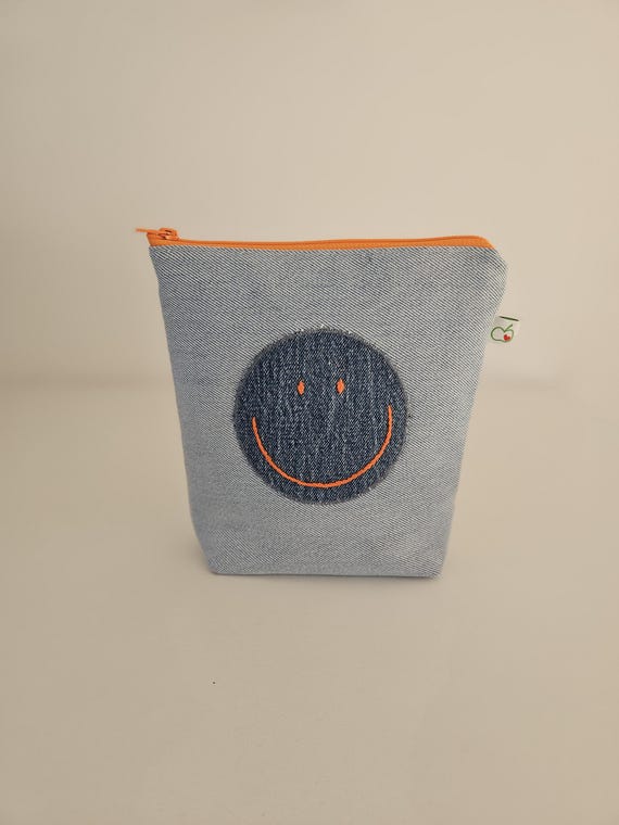 Make-up bag with smiley I cosmetic bag made of denim I upcycling