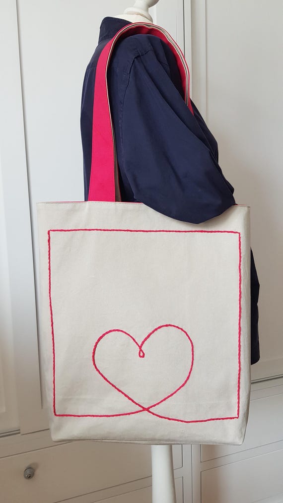 Shopper bag with heart motif, upcycled