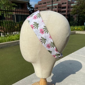 Block Print Cotton Voile  Floral Print Narrow Elastic Headband